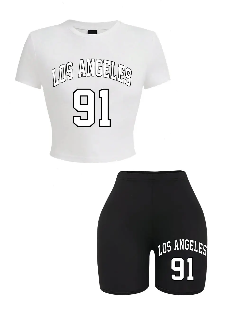 Women Slim Crop T-Shirts & Shorts Two Pieces Set Brooklyn New York City Art Letter Prints Tops Fashion Modal Cotton Soft Clothes - Image 2