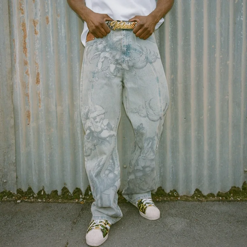 Y2k Retro Baggy Jeans Trendy Cupid Angel Pattern Men Women Pants American Hip Hop Streetwear Unisex Casual Straight Leg Jeans - Image 5