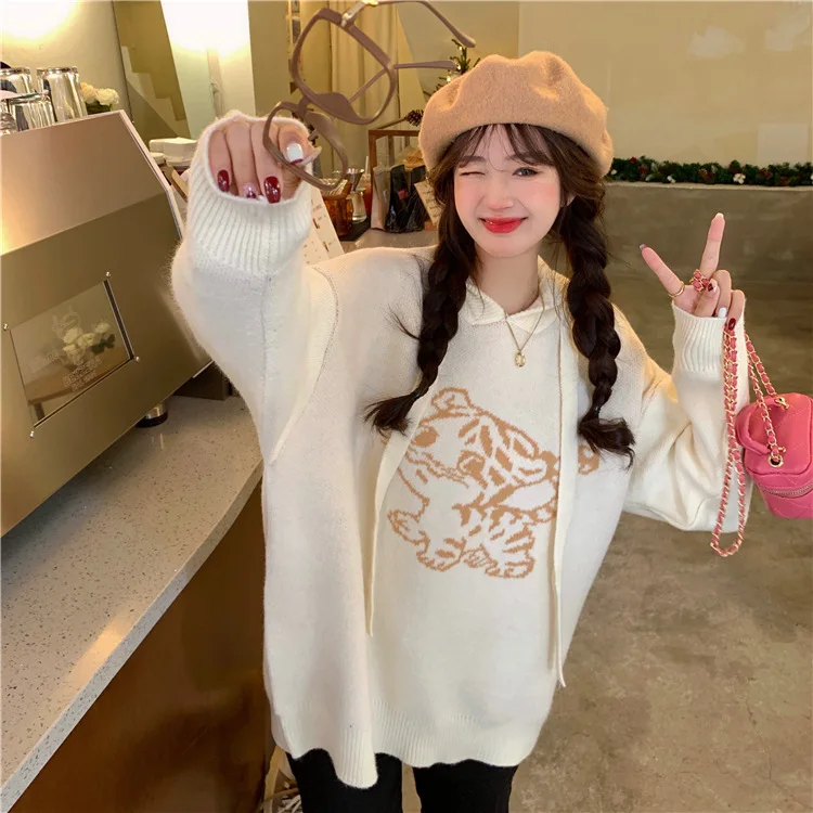 2022 spring new Korean version loose ins tide red sweater slim hooded pullover birth year sweater women's clothing pink sweater