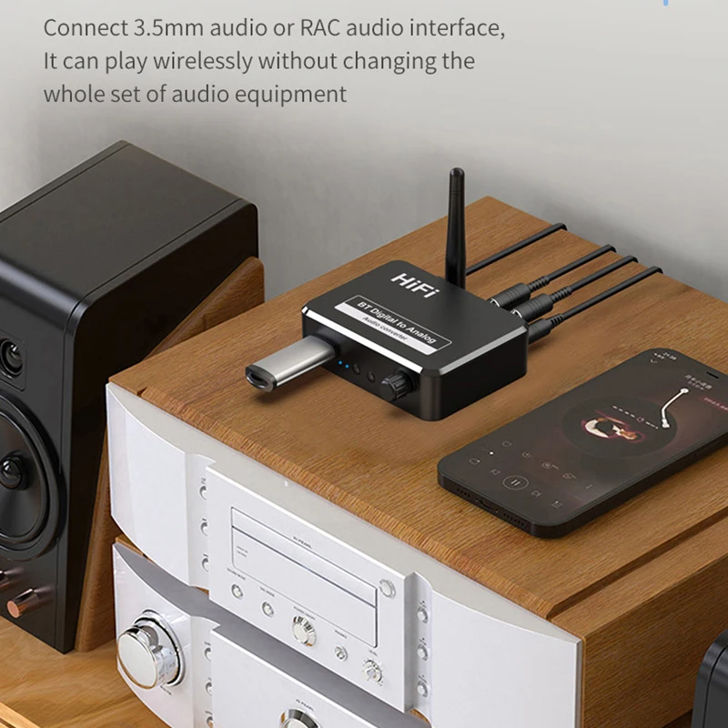 Digital to Analog Audio DAC Converter Adapter, Digital SPDIF Optical Toslink to 3.5mm 3.5 AUX Jack RCA L/R Bluetooth 5.1 Receiver, audio converter adapter