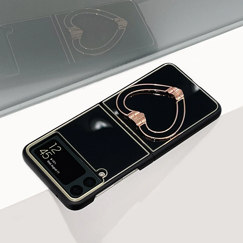 

Case for Samsung ZFlip3 Personality Korean Heart Bracket F7110 Solid Color Luxury Electroplating for Samsung Galaxy ZFlip 3 Etui