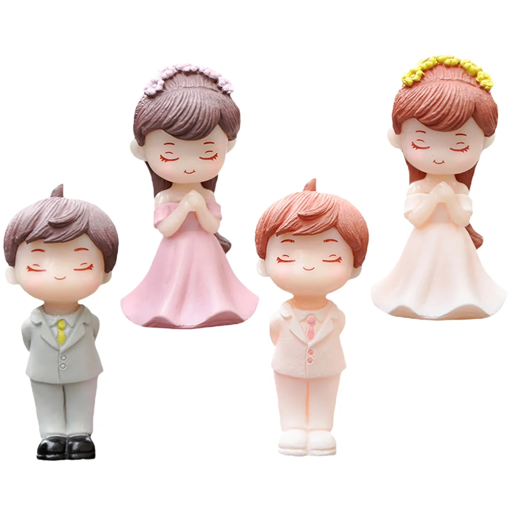 

2 Pairs Couple Ornaments Decor Figure for Wedding Romantic Cake Pvc Valentine's Day Bridegroom Party