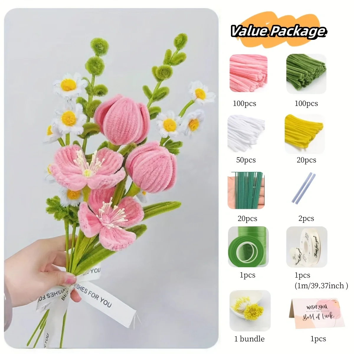 Tulip Daisy Bouquet Handmade DIY Material Package DIY Craft Supplies Chenille Stem Thanksgiving Day Flower Material details chenille pipe cleaners