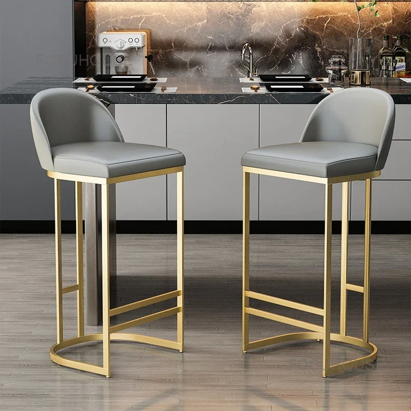 

Luxury Home Creative Golden Bar Chairs For Kitchen Furniture Counter Simple High Bar Chair Leisure Leather Backrest Bar Stools