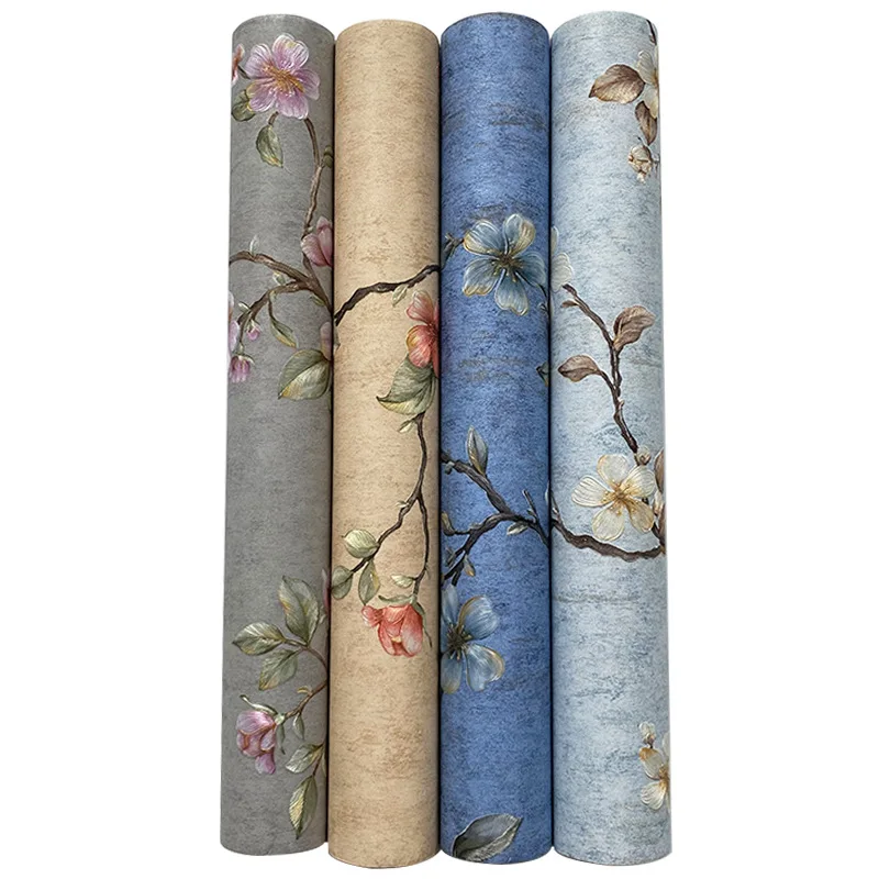 

Vine Rustic American Flower Wall Papers Home Decor Vintage Wallpaper for Living Room Bedroom Decoration Mural Blue,Yellow,Khaki