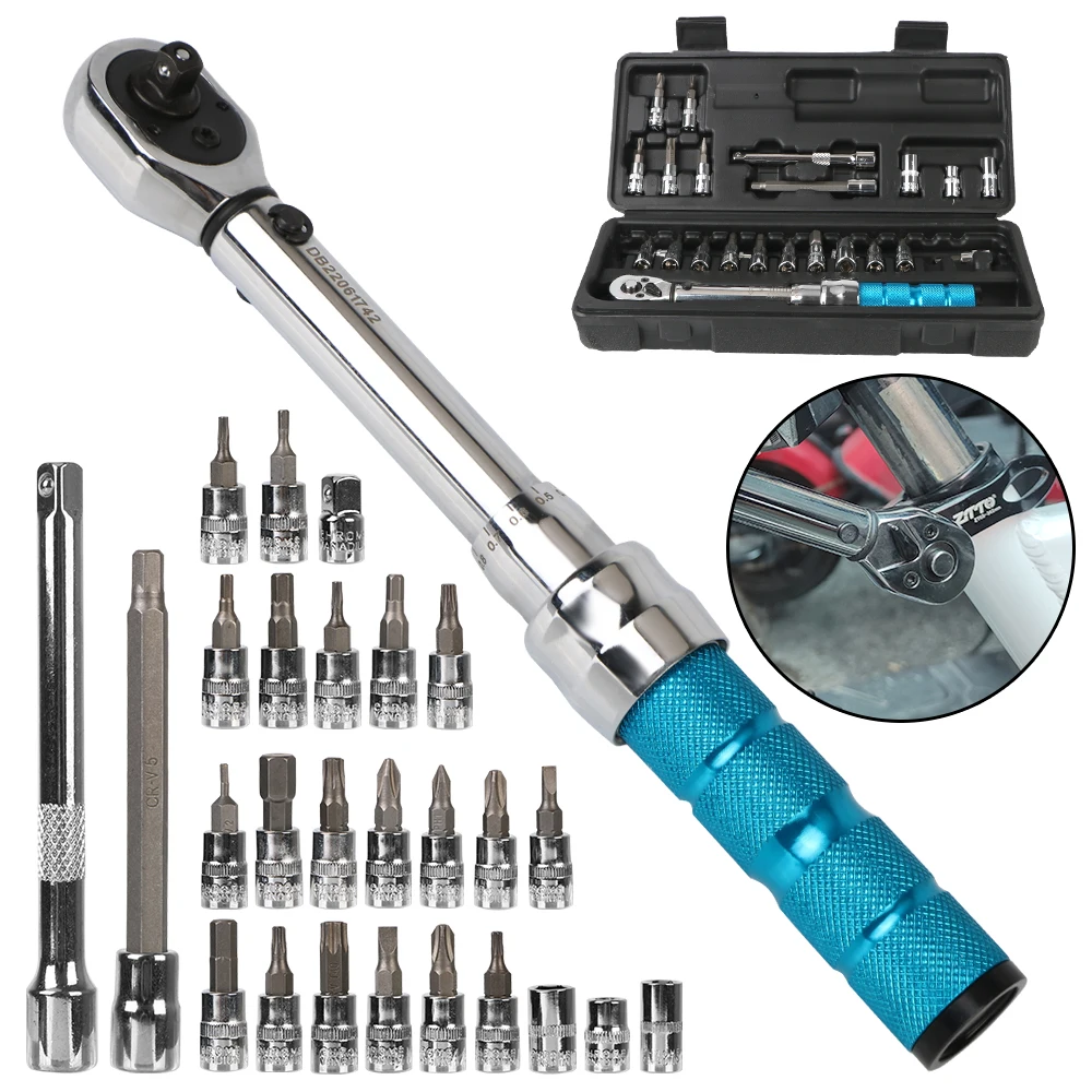 

Bike Motorcycle Repair Tools Hand Tool Set 1/4" 2-14Nm Adjustable Torque Wrench Professional Ratchet Socket Spanner