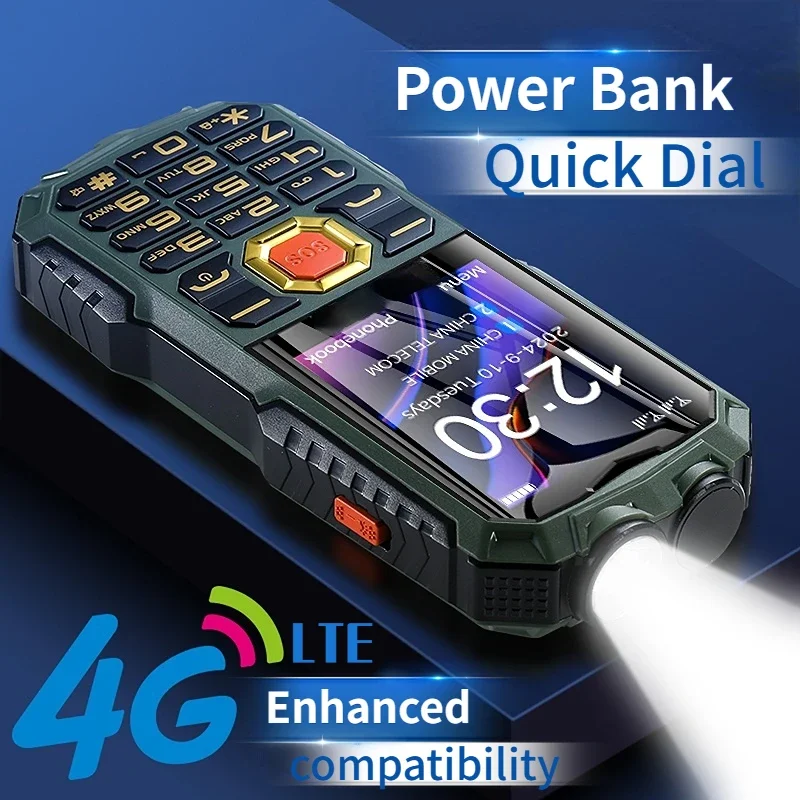 4G LTE Durable Elderly Phone with Power Bank Two Sim Big Keypad Large Battery SOS Call Speed Dial Flashlight for Seniors 2