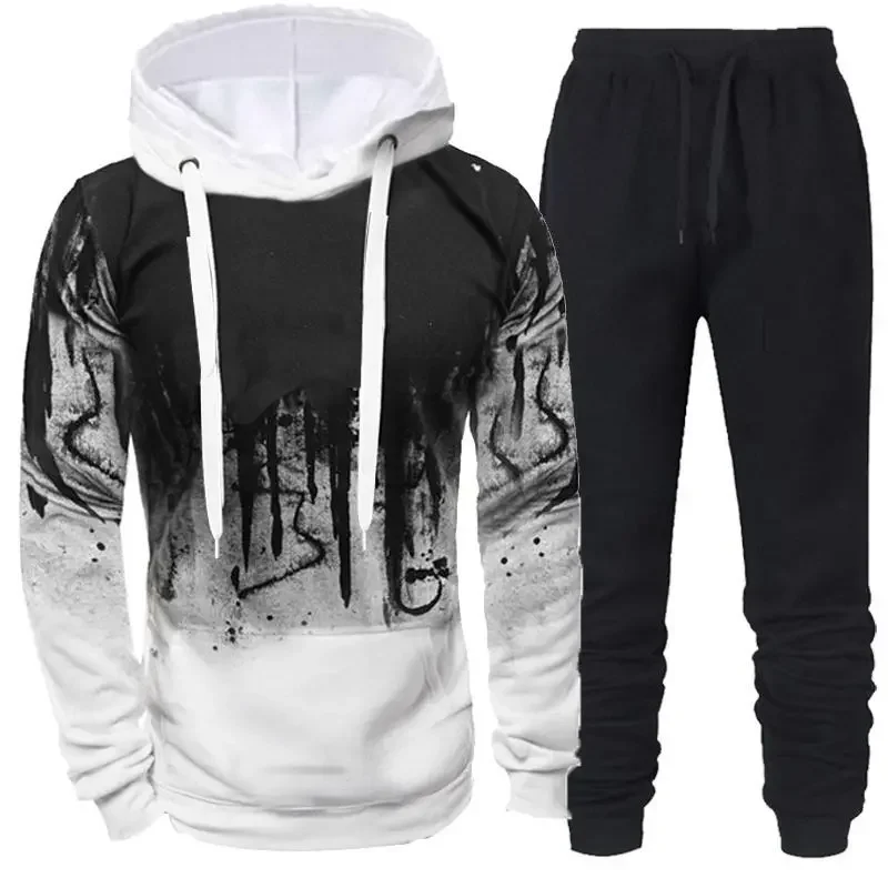 New Spring Autumn Men's 2Pcs Suit Sweatshirt Splash Hoodies Tracksuit Pants Casual Fitness Male New Sportwear S-4Xl Men Clothing men s tracksuit casual jogging suit outdoor set zipper hoodies sweatpant 2pcs 2023 spring fashion new streetwear s 4xl