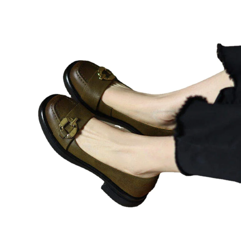 Spring Summer Retro Classic Working Casual Women Pumps Low Heels High Quality Genuine Leather New Chain Shoes Woman 2022 NEW