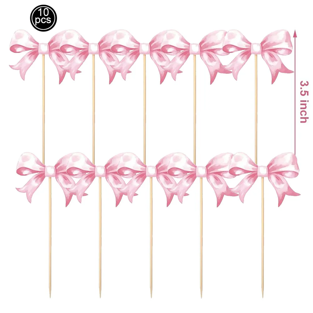Pink Bow Party Decor Set - Includes Banner, Cake Toppers, Straws, Balloons
