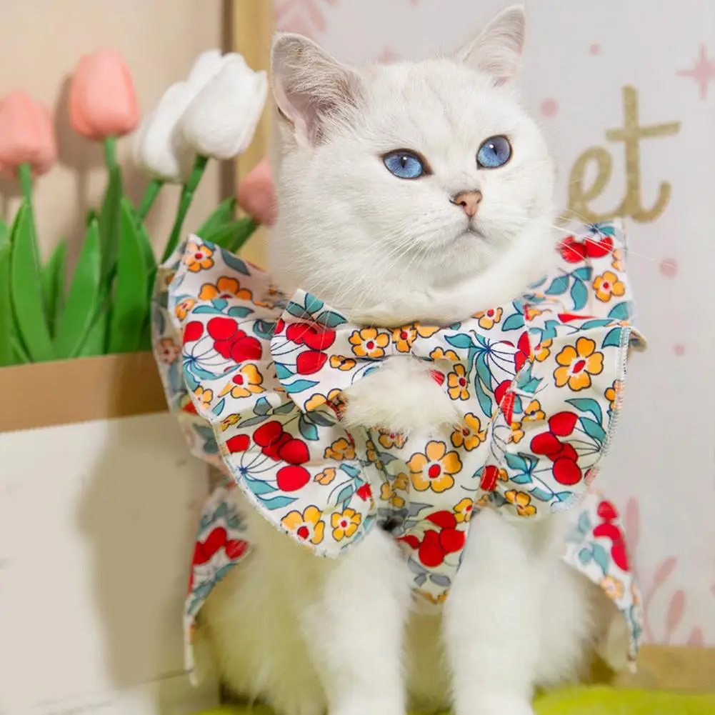 

Exquisite Hemming Dog Clothes Pet Princess Dress Set with Sleeves Headgear Flower Print Cat Summer Dress Lightweight for Furry