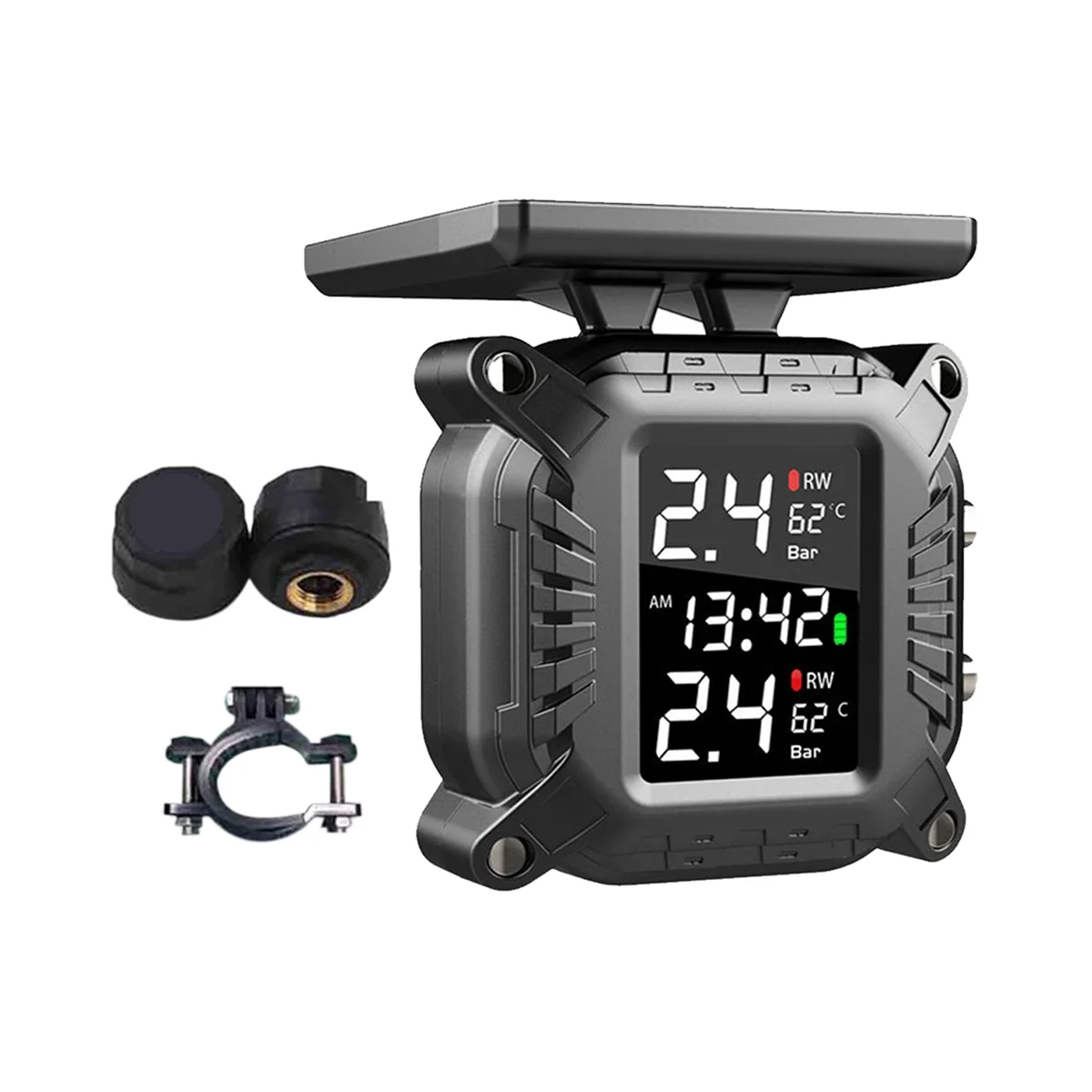 

Wireless Motorcycle TPMS Tire Pressure Monitoring System Solar External Sensor Temperature Monitor Water Proof B