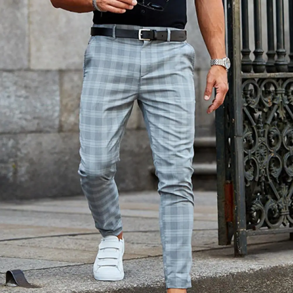 Checkered Pattern Fashion Men Trousers Plaid Loose Autumn Winter Vintage Men's Pants Business Casual Straight Leg Slim Pants 4