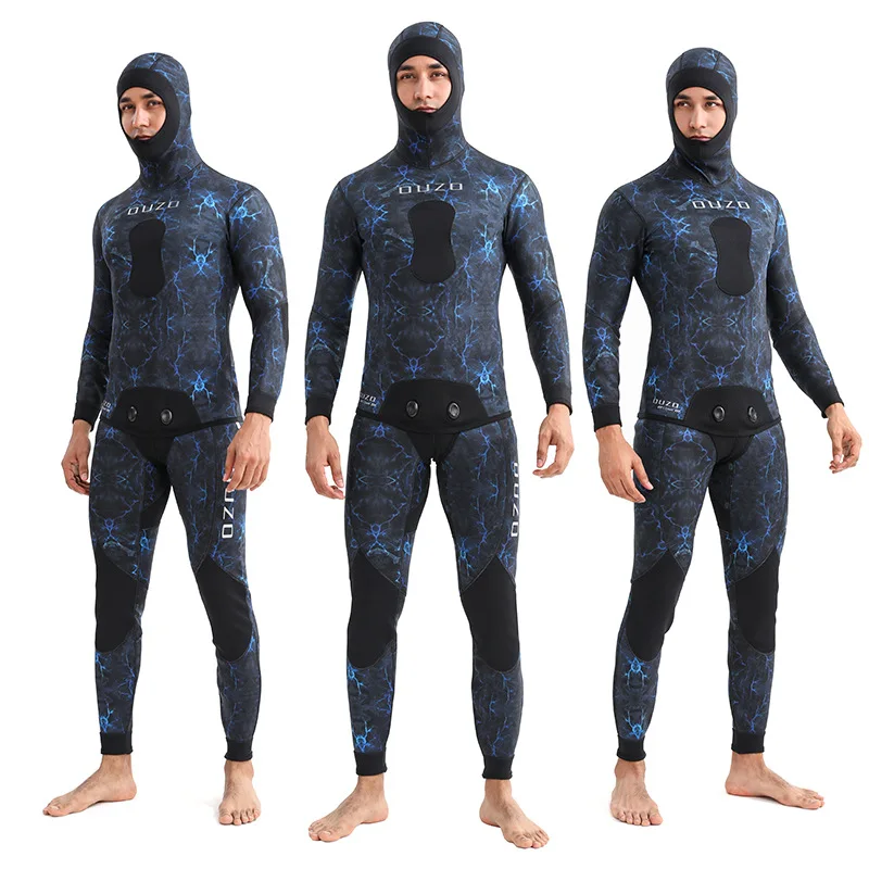 Diving suits 2 Pieces Neoprene Submersible Men's Camouflage Wetsuit 5mm 3mm Long Sleeve Fission Hooded