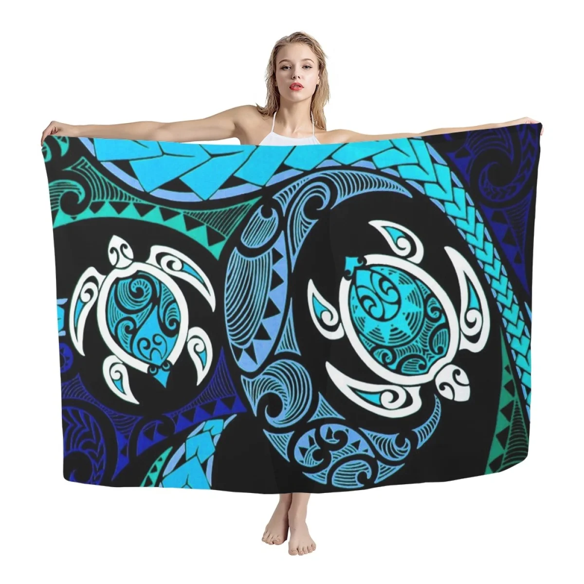 

HYCOOL Blue Turtle Polynesian Tribal Print Hawaii Lavalava Sarong Swimsuit Cover Ups Summer Pareos Women's Casual Dress 2023