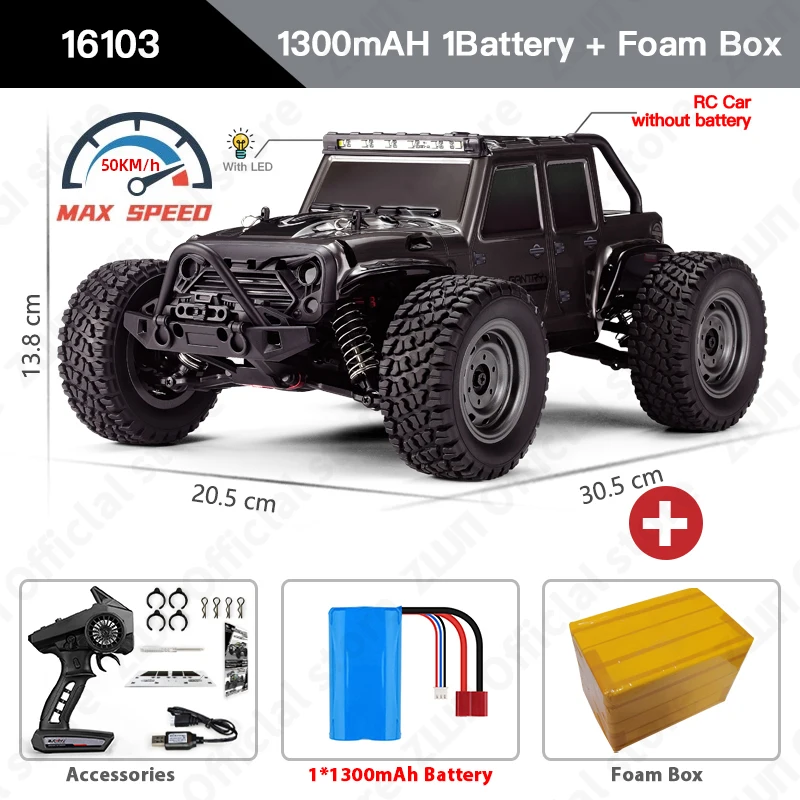 thumbnail image 1 of Coche RC ZWN 1:16 70 KM/H o 50 KM/H 4WD con control remoto LED, camión monstruo de derrape de alta velocidad para niños vs juguetes Wltoys 144001, 1 of 5