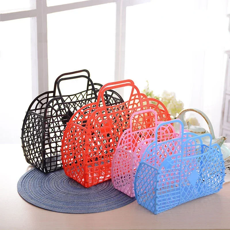 

Large-capacity Bag Hollow Jelly Beach Holiday Portable Tote Bag Reusable and Easy To Clean Plastic Portable Bath Basket