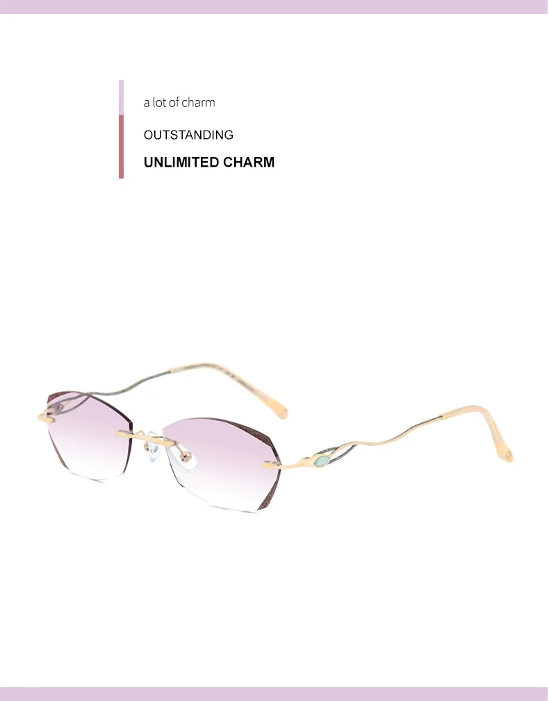 Women's Rimless Square Diamond Cut Titanium Frame Eyeglasses 10053