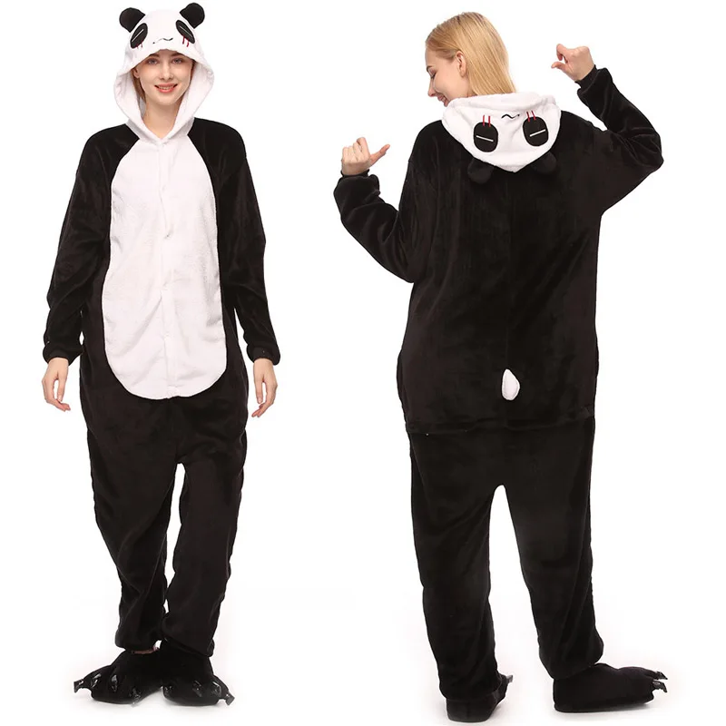 Animal Onesies Kigurumi Pajamas Set Women Men Winter Flannel Cartoon Cosplay Sleepwear