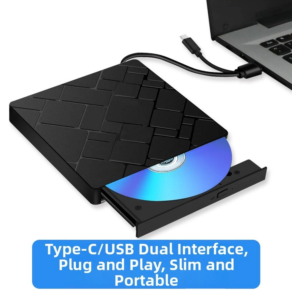 휴대용 DVD 버너 USB-C 및 USB 3.0 외부 고속 재생 외부 광학 드라이브 노트북 PC용 DVD/CD 버너