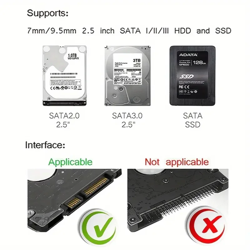 2.5Inch Type-C Mobile Hard Drive Enclosure SATA to USB 3.1 USB C SSD Enclosure 5Gbps Tool-Free Hard Disk Case for Laptop Desktop External Hard Drive Case SSD Enclosure Hard Drive Enclosure