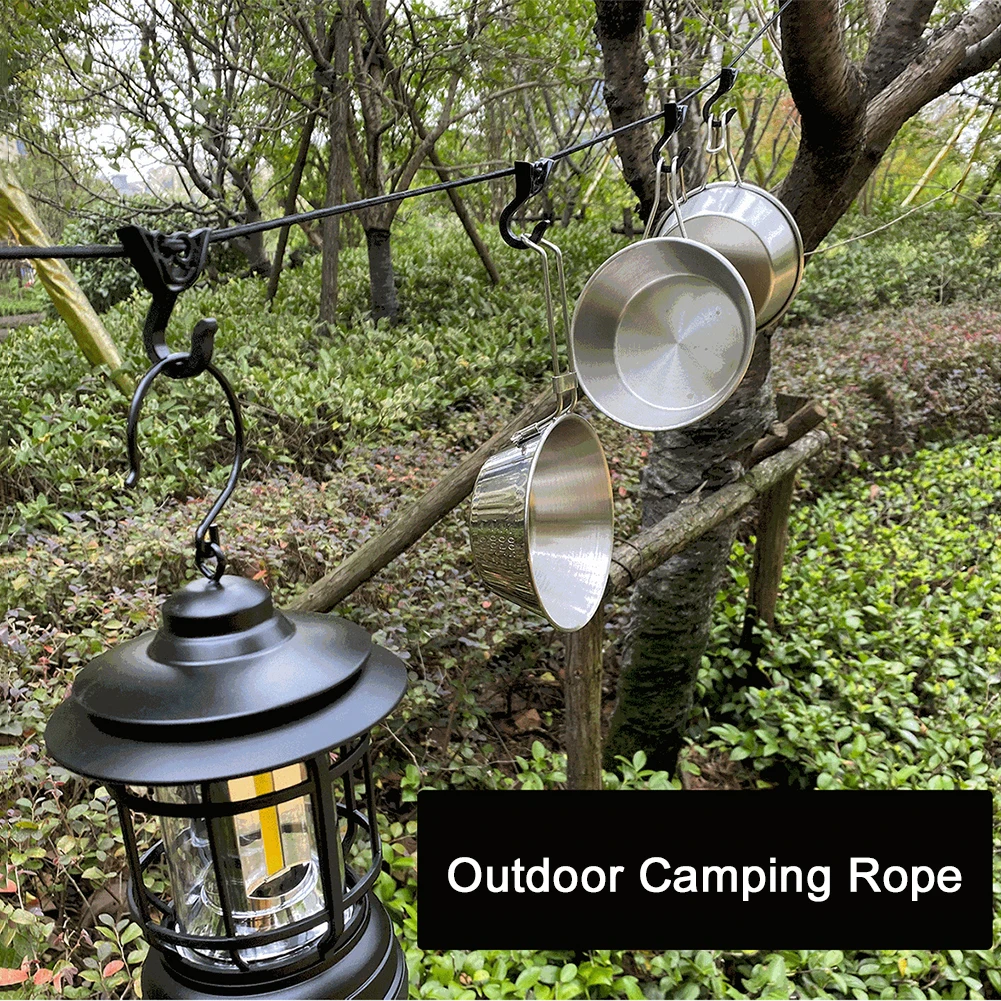Camping Clothesline Rope 5m Laundry Drying Hanging Rope Multi-purpose Adjustable Anti-slip With 7 Hook For camping clothesline rope