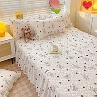 Bonenjoy Bed Skirt Cartoon Style Bed Cover Ruffled Bedsheet falda de cama Quilted Mattress Covers Lace Bedspread (No Pillowcase) 3