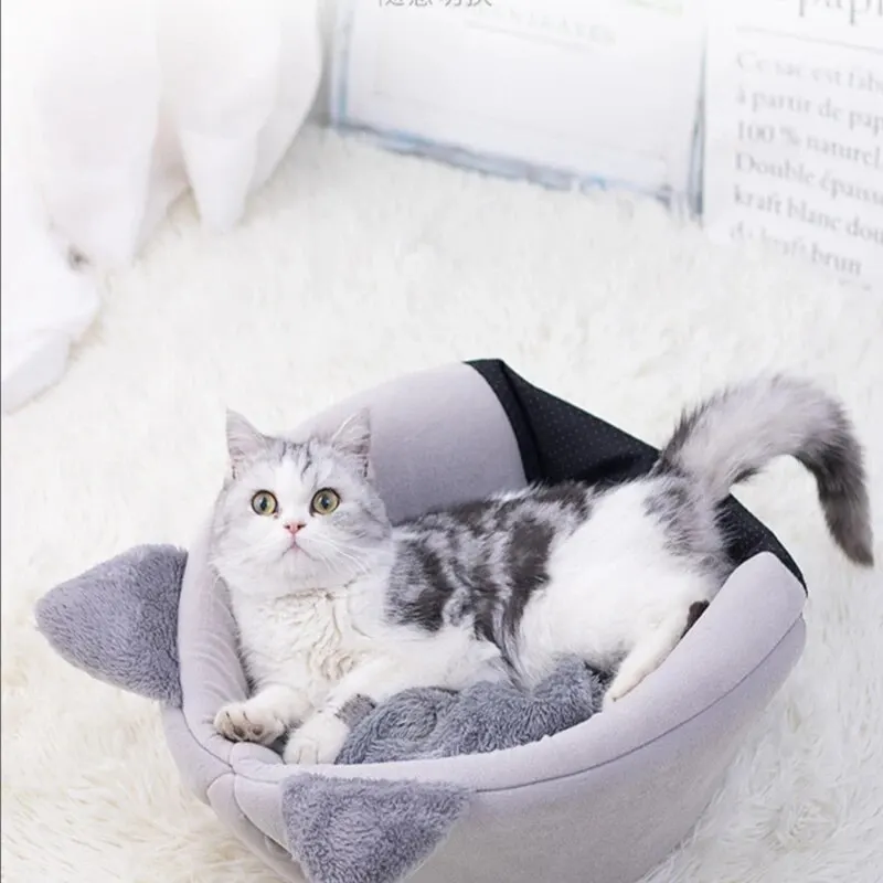 Casa para gatos cálida y bonita con forma de cabeza de gato, cueva para dormir segura, diseño semicerrado antideslizante, nido Universal para gatos para las cuatro estaciones 4