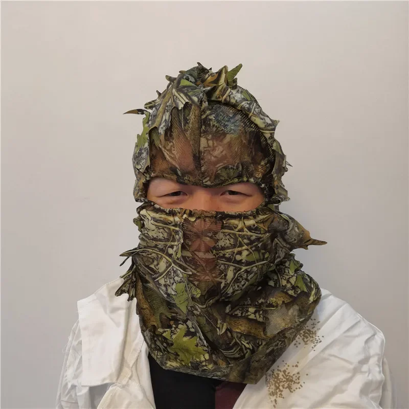Maple leaf Pattern Camouflage Ghillie Suits Same style Hunting Caps Hood Head Net Eyehole Opening scarf Hunting Accessories