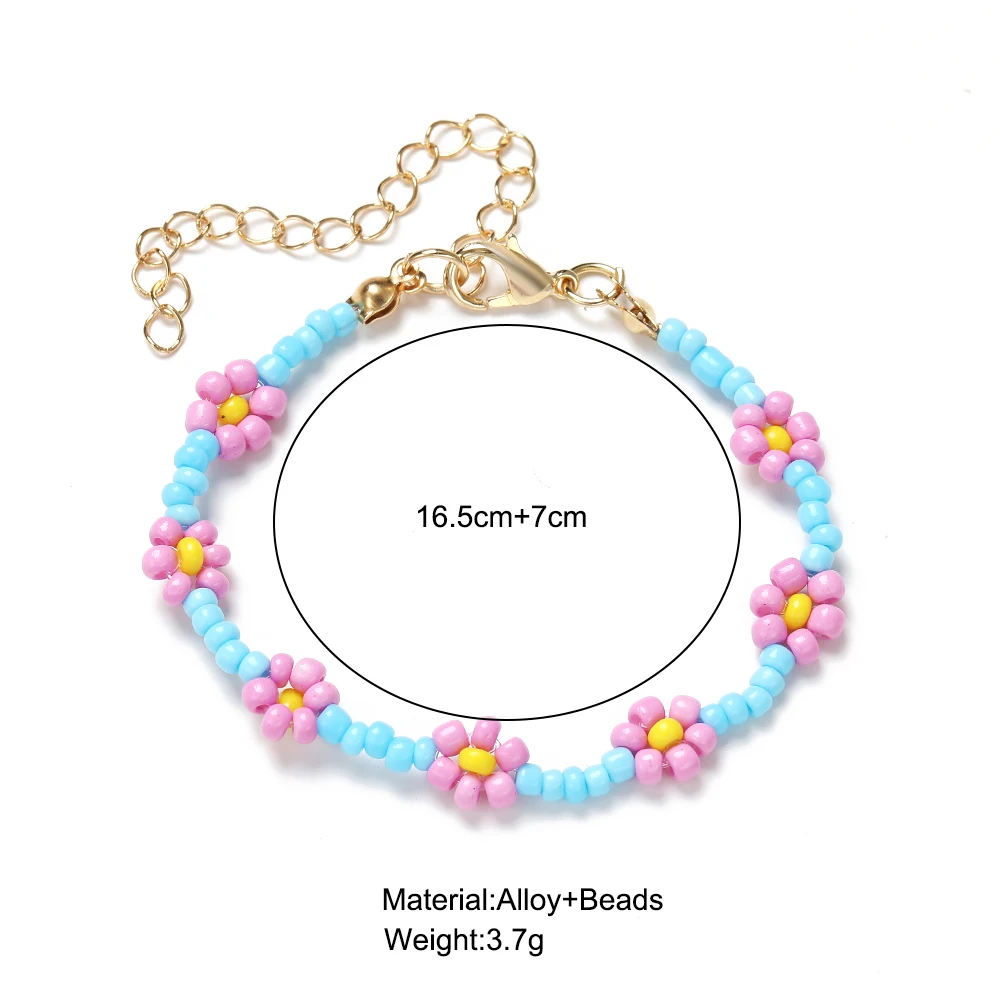 Bracelet Jewelry Korean Daisy Flower Bracelet for Women Girls Beaded Handmade Elastic Wristband