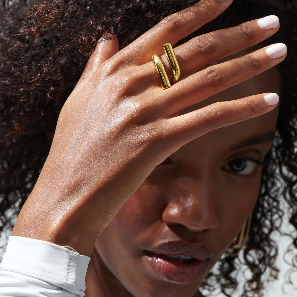 Waterproof18kGoldPlatedStainlessSteelSimpleLinesStaggered