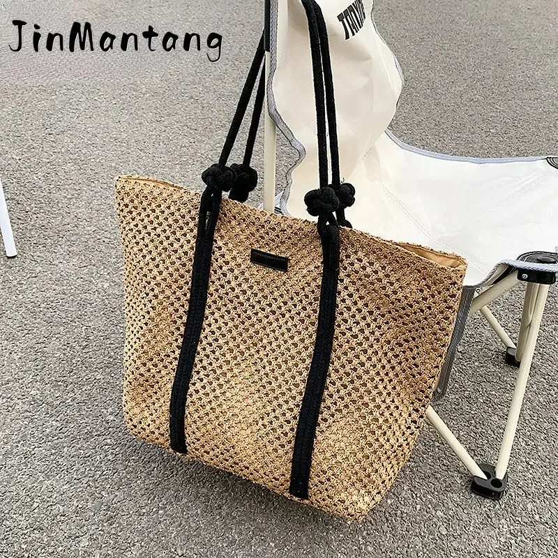 

Casual Summer Large Capacity Straw Woven Beach Bags Handmade Women's Shoulder Bag Lady Travel Handbags Rattan Shopper Tote bolsa