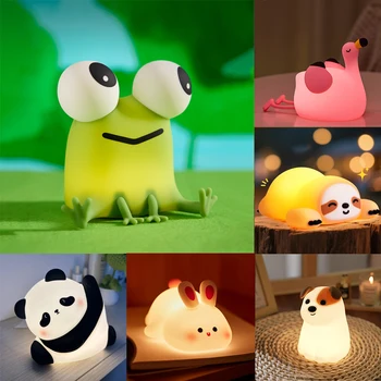 Lámpara de mesa Led de animales Kawaii, luz nocturna de silicona para niños pequeños, regalos de juguete para niños, dormitorio, mesita de noche, decoración de habitación, luz de ambiente recargable 1