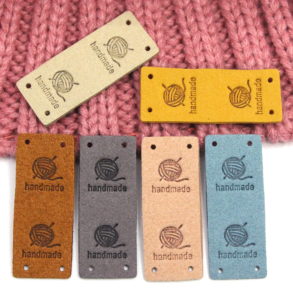 Ball of Yarn Leather Label 20Pcs leather labels,clothing labels,leather tags,garment labels,sewing labels For Clothes Handmade Labels Hand Made Tags Knitting Hat DIY Gifts Bags Sew Accessories 2*5CM