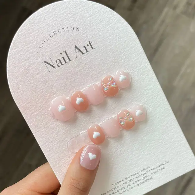 Short-Nails-Set-Press-On-Handmade-Professional-Nails-3D-Heart-Designs-Charms-Artificial-Nails-For-Teens jpg