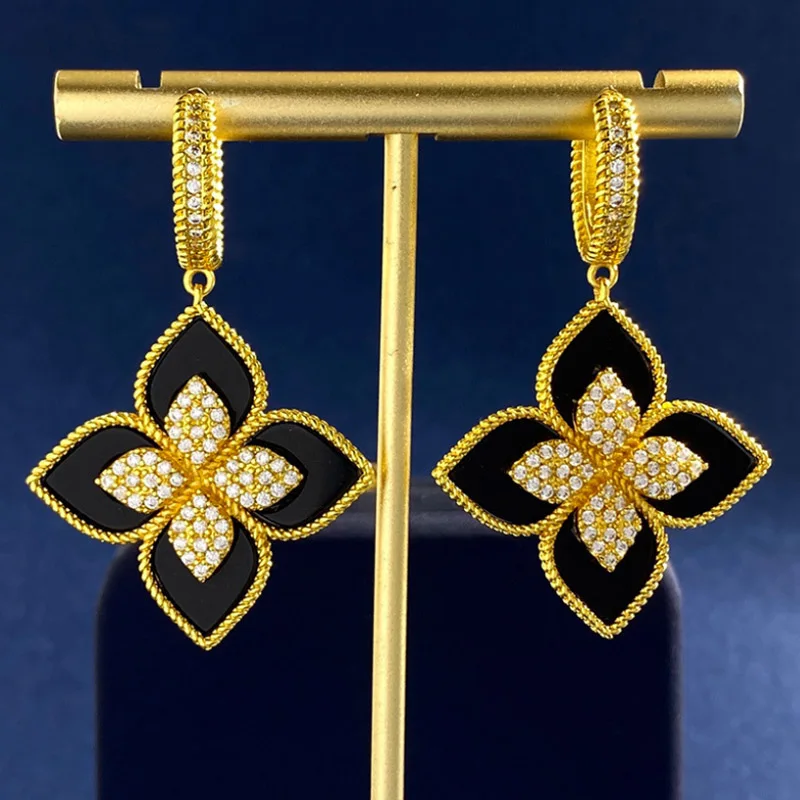 Donia Jewelry European American Flower Titanium Steel Micro - Inlaid AAA Zircon Shell Pendant Silver Pin Luxury Earrings