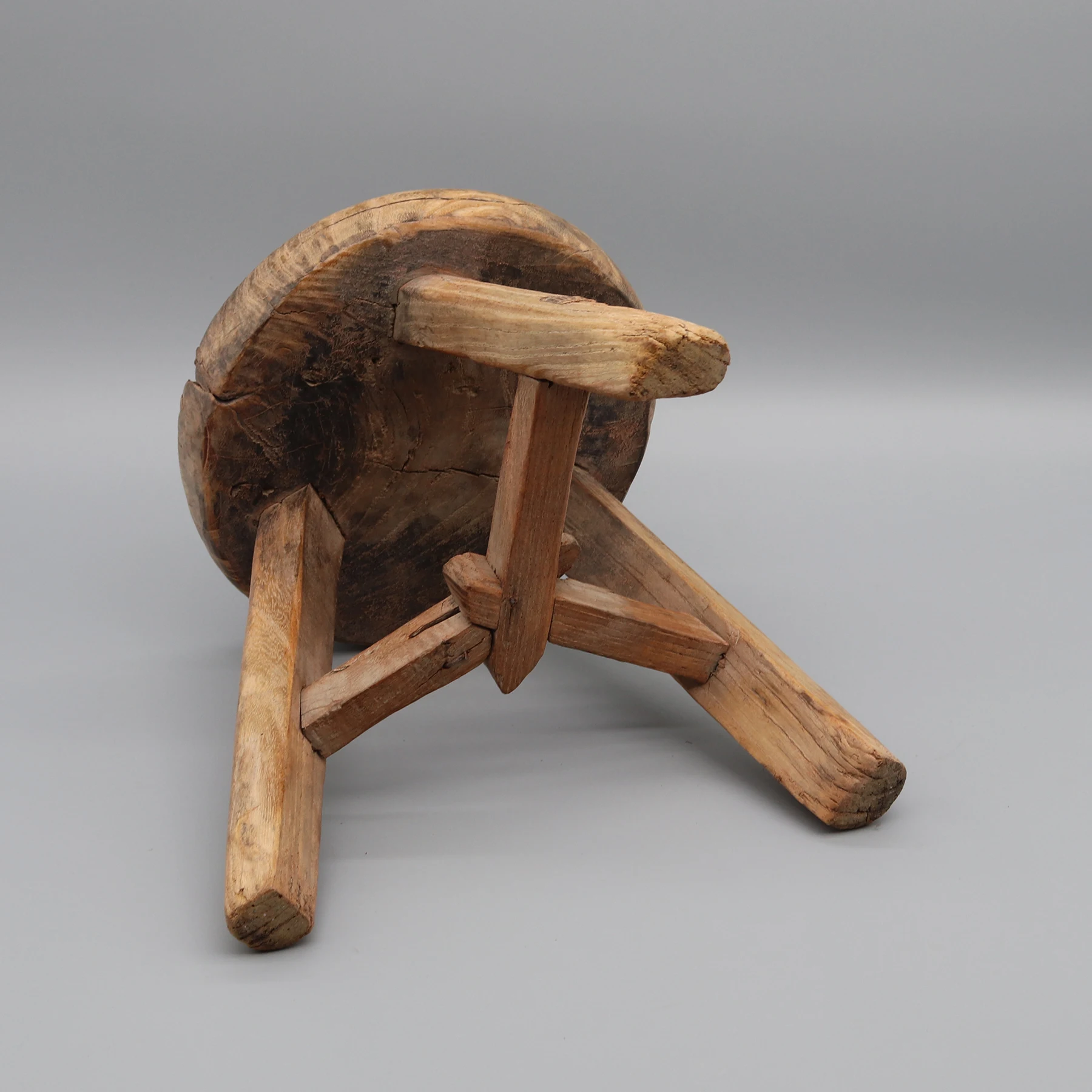 Round wooden stool, old, Solid wood, Chinese antique