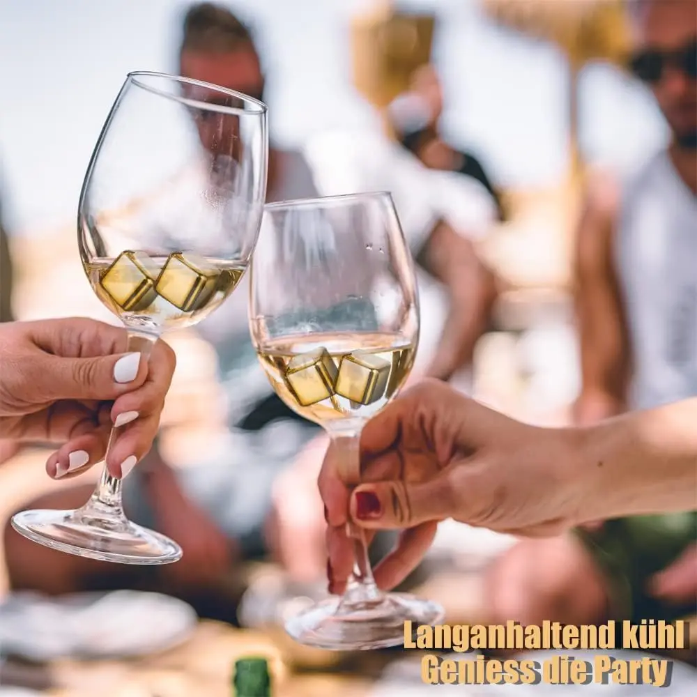 Whiskey Ice Cubes Set Silicone Head Tongs and Ice Cube Trays  304 Stainless Steel Ice Cubes Reusable Gold and Siver