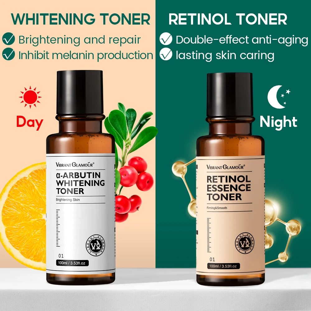 VIBRANT GLAMOUR 2pcs Retinol Serum  Arbutin Whitening Toner Anti-Aging Whitening Brighten  Moisturizing Remove Spot Skin Care vibrant glamour shrink pore minimizer serum salicylic moisturizing whitening oil control remove blackhead acne facial care 30ml