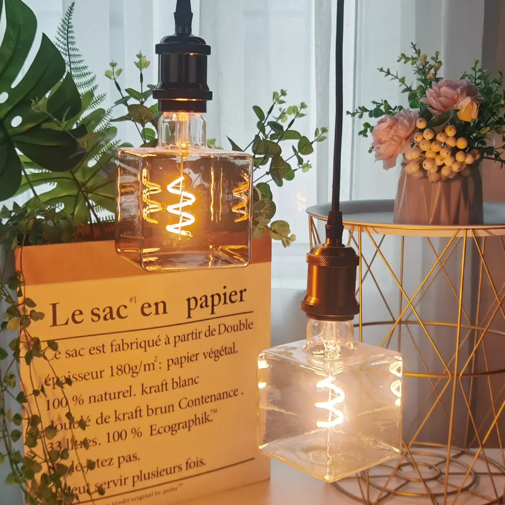 

LED Ice Cube Creative Light Bulb Dimmable E27 Warm Light Interior Decoration Table Lamp Chandelier Special-shaped Retro Lamp