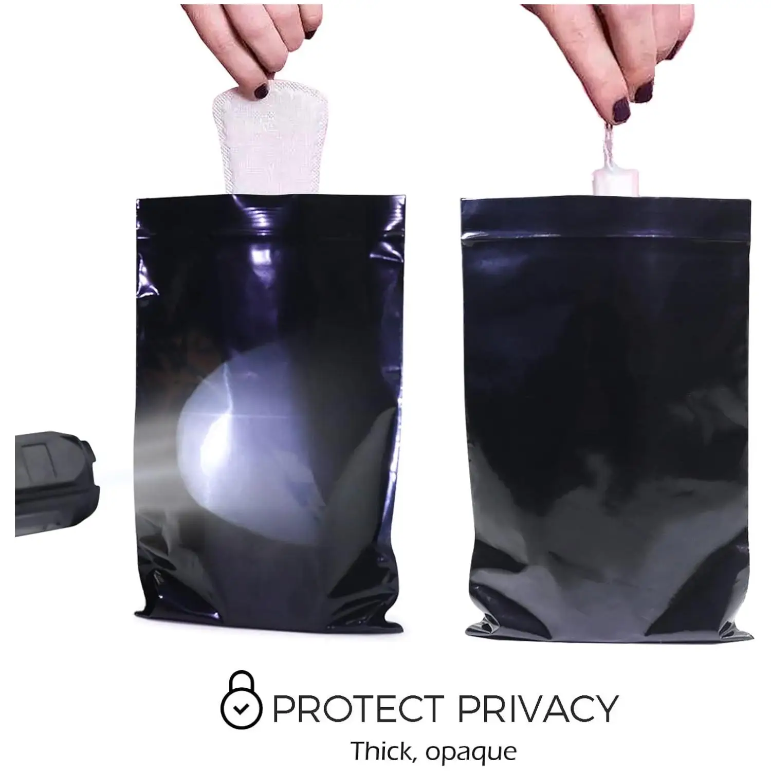 200pcs Feminine Personal Disposal Bags Refill Pack Black Opaque Bags for Sanitary Tampons Pads and Liners Go out for emergency feminine disposal bags