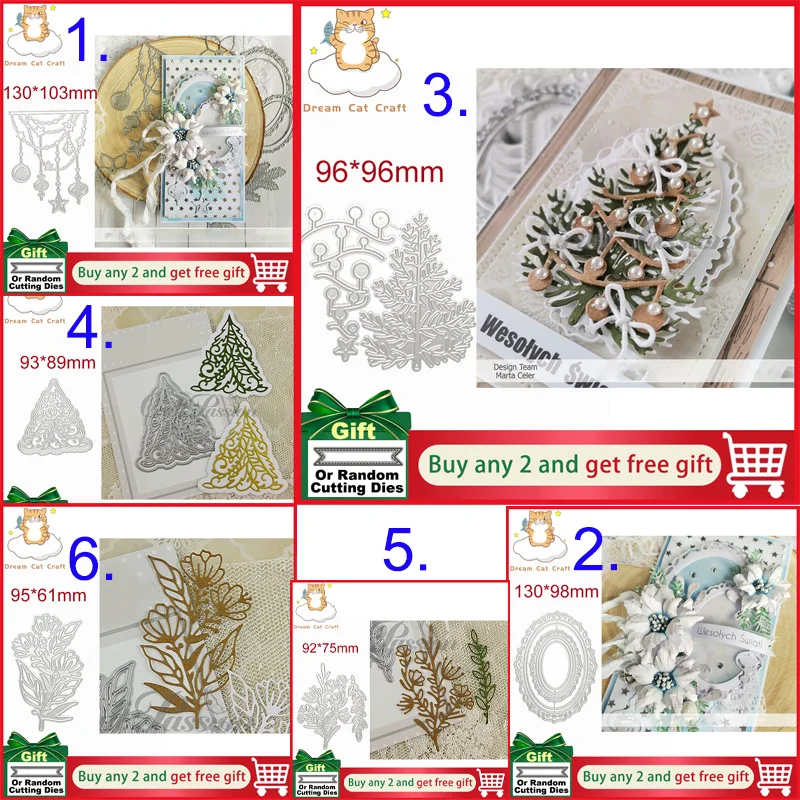 (6 Patterns) Christmas Tree Greeting Card Cover Decoration Metal Cutting Dies for Card Making Craft Diy Scrapbooking Die Cutter