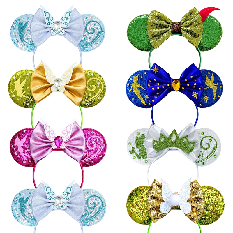 Disney Tinker Bell Hairbands For Women Butterfly Head Bands Baby Hair Accessories Girls Sequins Bow Hariband Kid Crown Headwear european and american new royal vintage leaf crown bridal wedding zircon crown wedding headwear wedding accessories