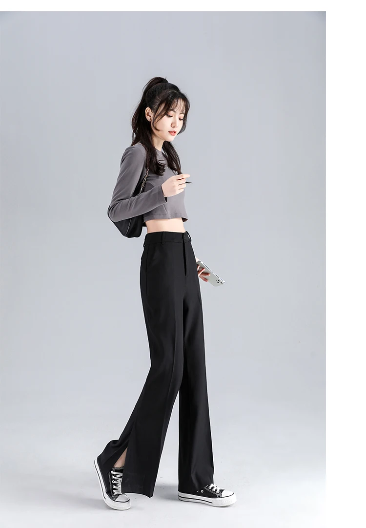 grey sweatpants Fashion Spring 2022 Women's Pants Split Drap Straight Trousers High Waist Office Suit Pants Elegant Female Casual Clothing white capris