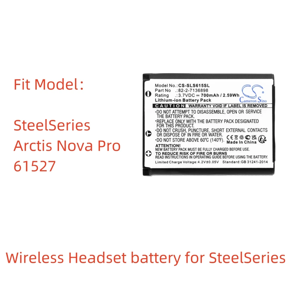 Li-ion Wireless Headset battery for SteelSeries,3.7v,700mAh,Arctis Nova Pro 61527