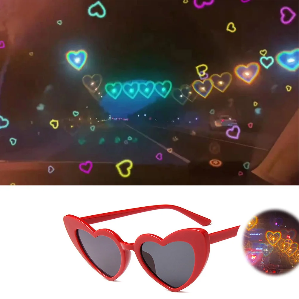 

Heart Shaped INS Love Effects Glasses Watch The Lights Change To Heart Shape At Night Diffraction Glasses Unisex Sunglasses Gift