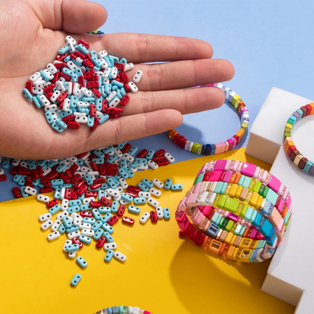 50pcs Elastiy Bracelets Rainbow Enamel Beads for Jewelry Making Handmade DIY Beads for Bracelets