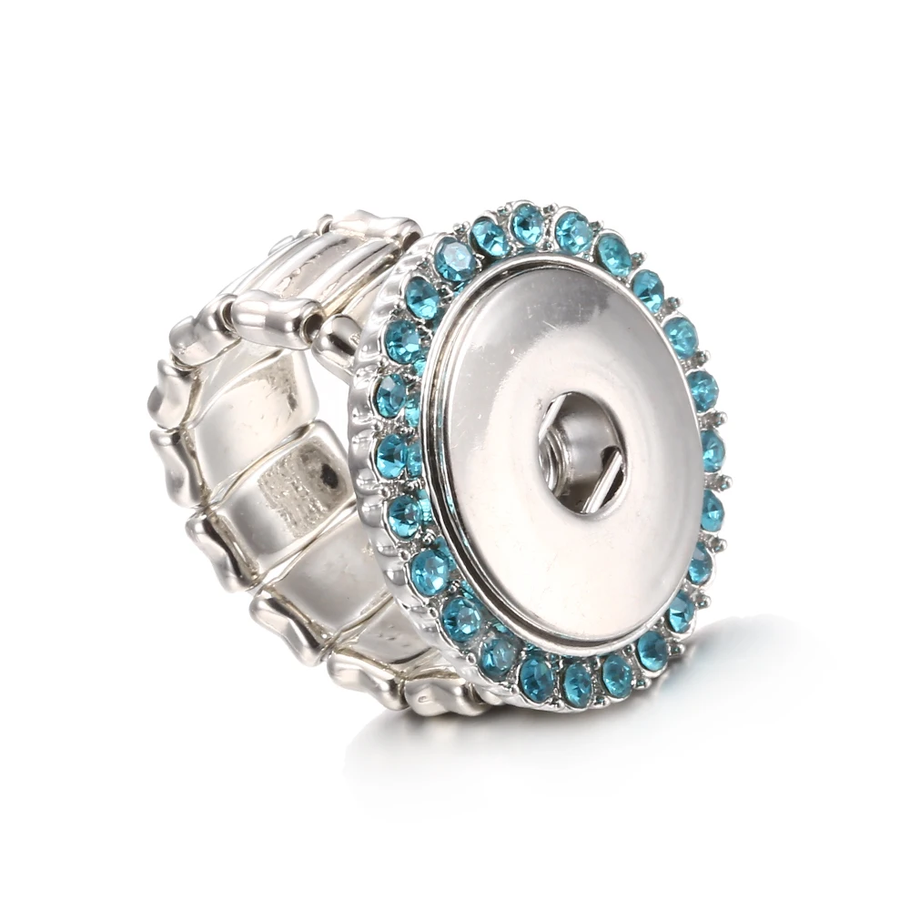 15pcs Crystal DIY Elastic Adjustable 18mm Snap Buton Ring For Women Men Rings For Women Snaps Jewelry