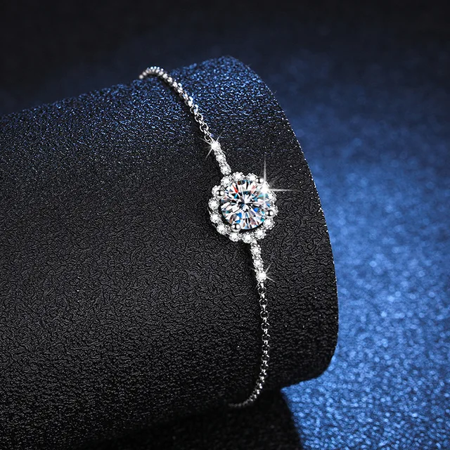 Bracelet rond en argent regardé S925 pour femme, bracelet en diamant Moissanite, bijoux de luxe, 1ct, coupe 8H8A, document VVS D 1