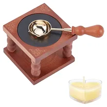 

1Set Wax Seal Stamp Set with Wood Wax Furnace and Wax Sticks Melting Spoon Tool Coconut Brown 65x65.5x51mm
